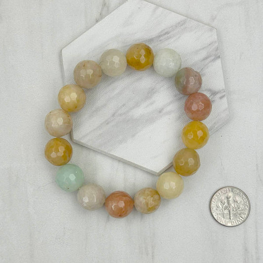 Yellow Face Cut Agate Beads Beaded Bracelet