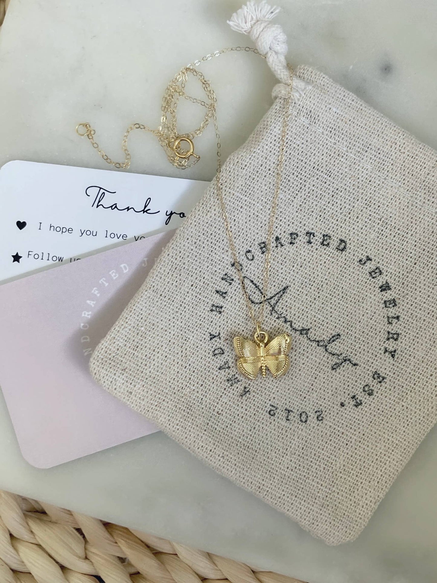 Butterfly small gold pendant necklace wings butterfly charm