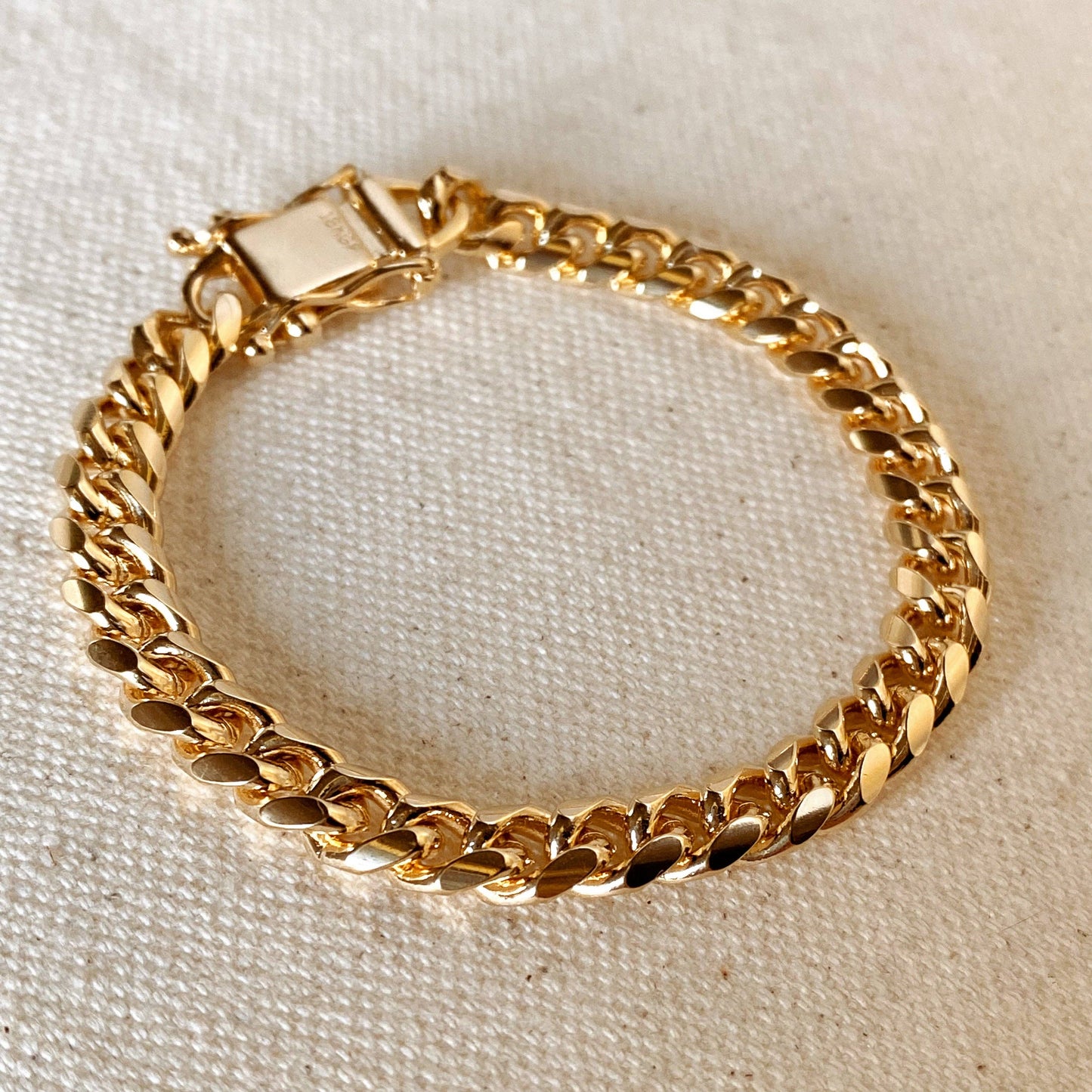 18k Gold Filled Chunky Cuban Bracelet Featuring Box Lock Clasp: 7 inches