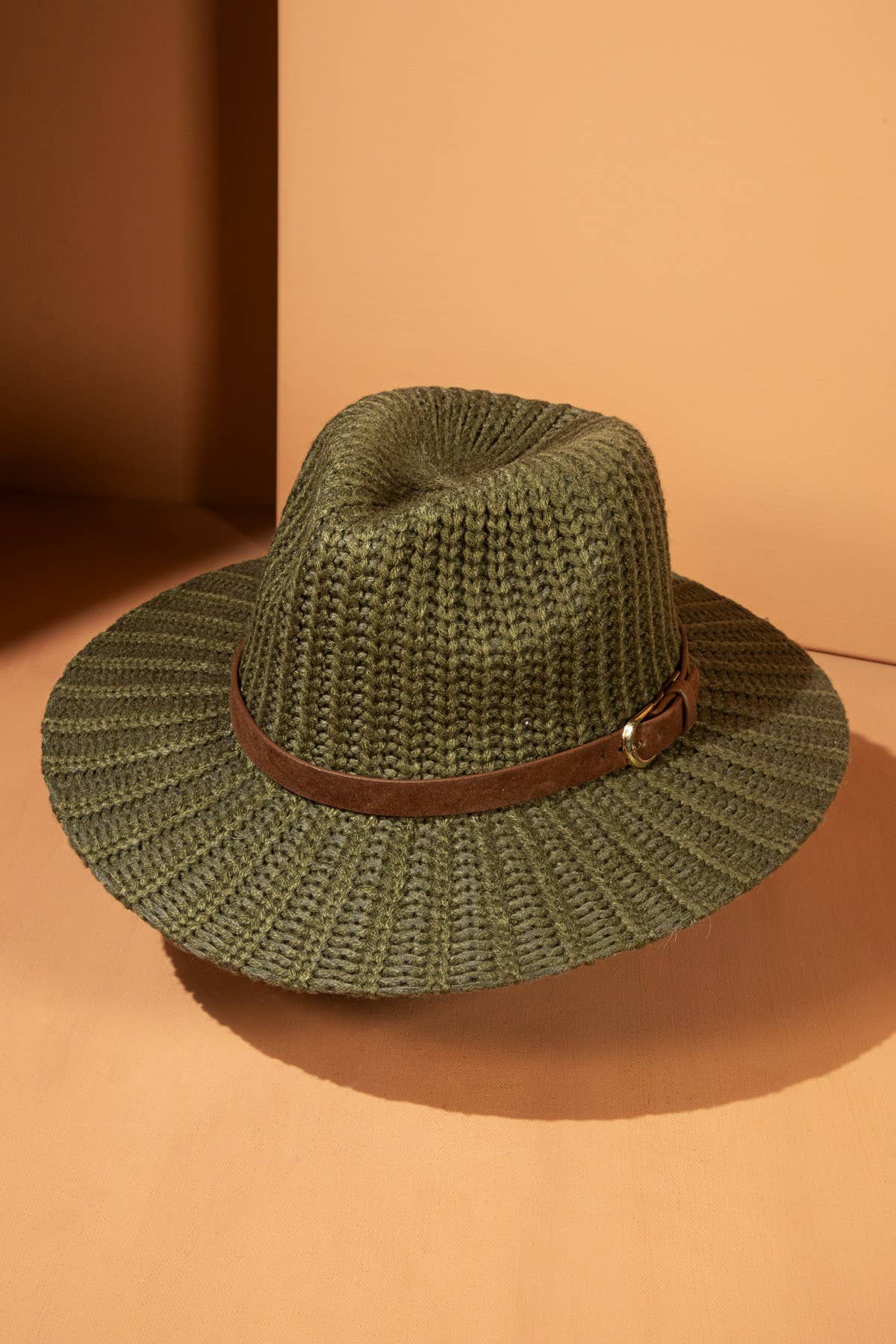 Thick Knit Panama Hat with Belt Band: NAVY