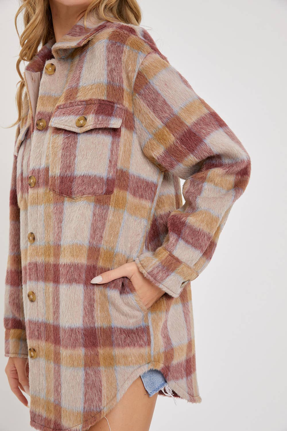 Plaid Shacket: Mauve Burgundy