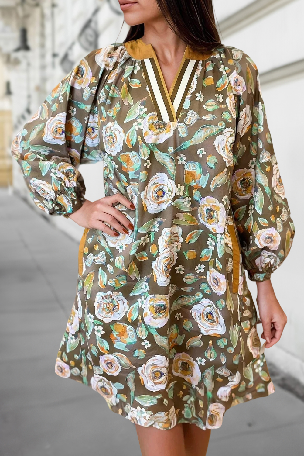 Floral Long Sleeve Mini Dress