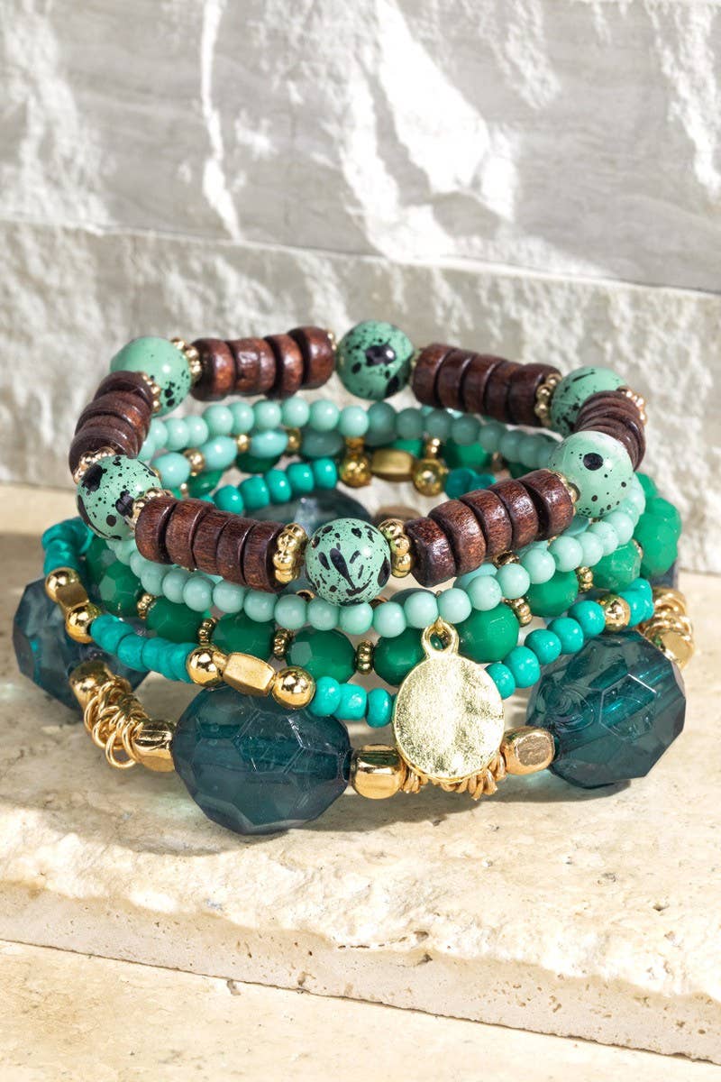 6 Layered Boho Multi Layered Bracelet: Deep Sea Blue