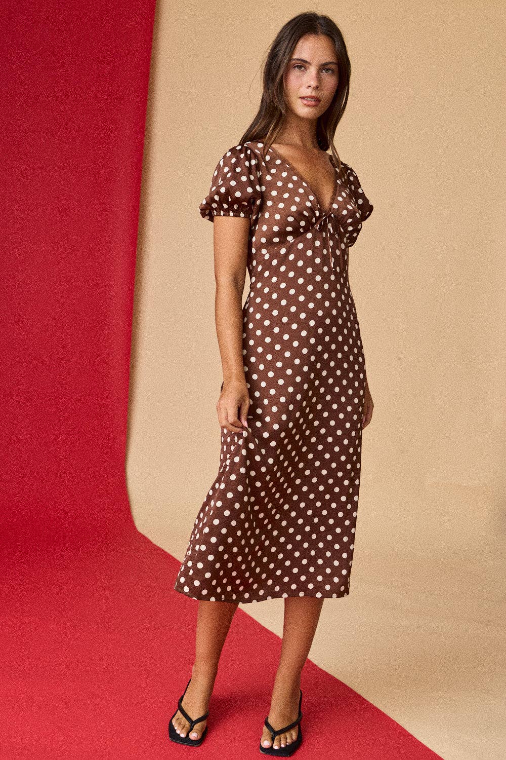 Polka Dot Midi Dress: Brown