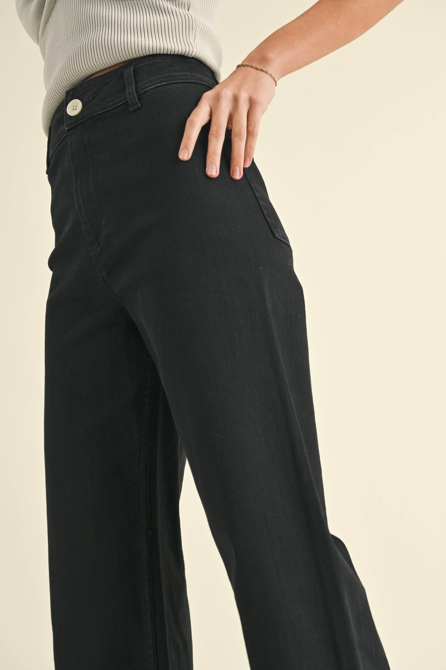 Straight Wide Leg Denim Pants: Black