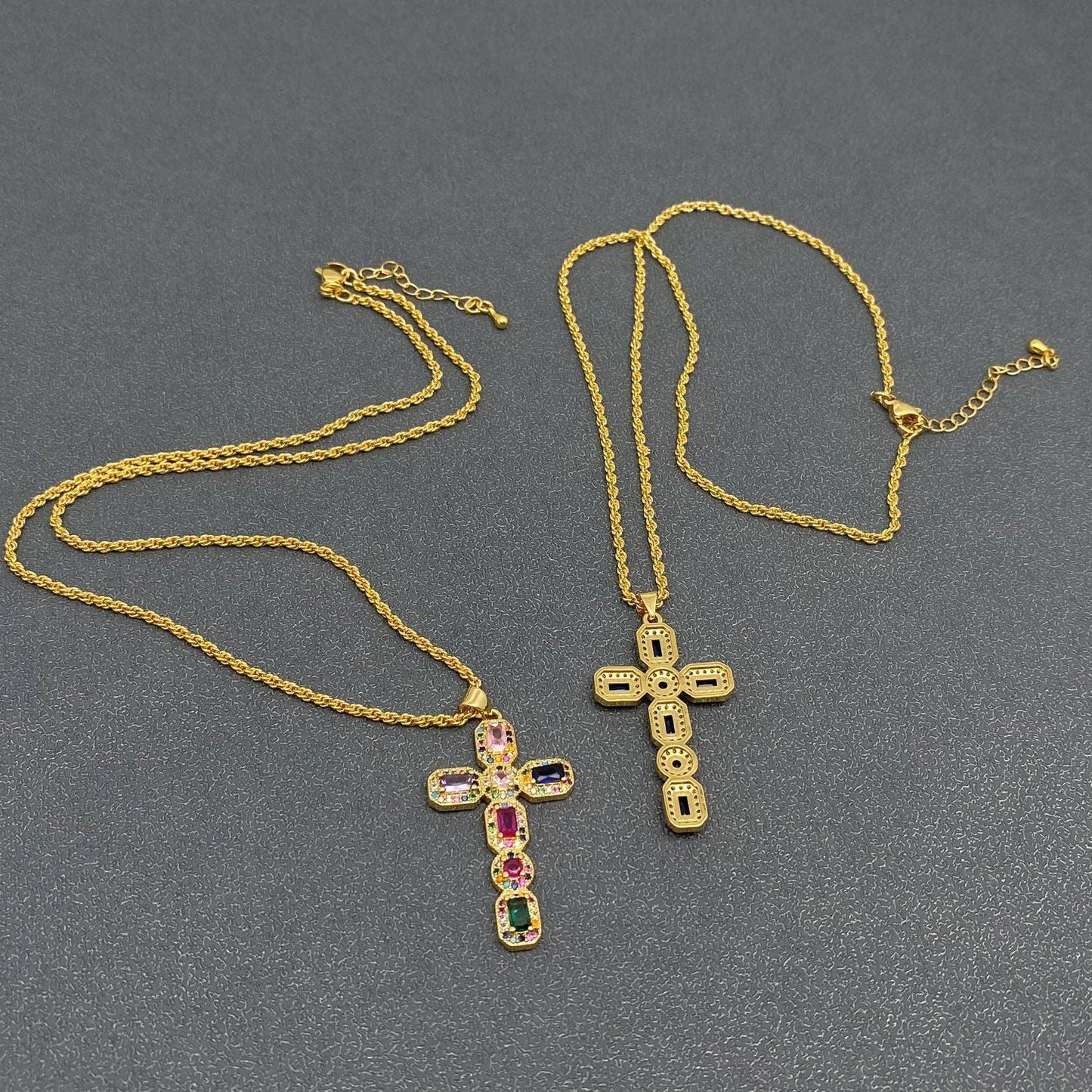 Sparkling Rhinestone Cross Charm 18K Gold Plated Necklace: Blue