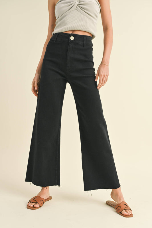 Straight Wide Leg Denim Pants: Black