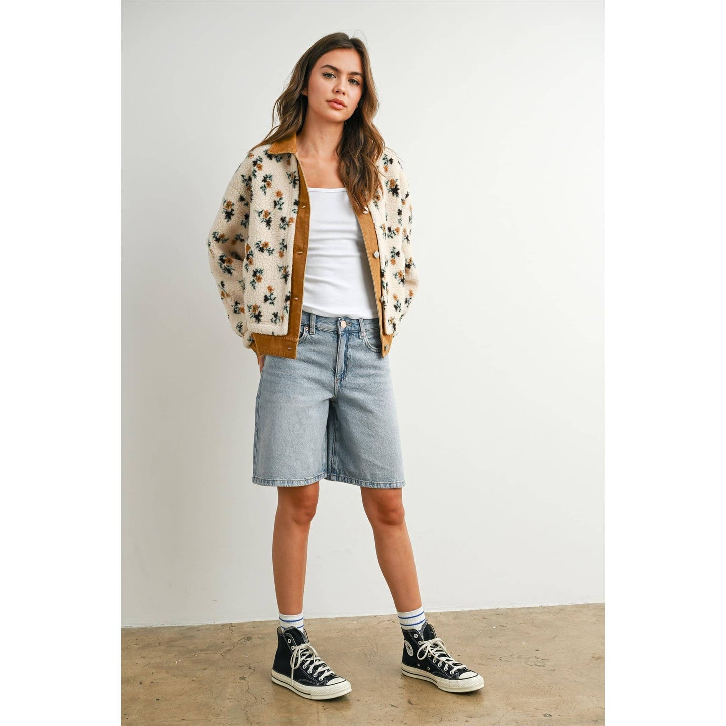 Floral  Collared Button Down Jacket