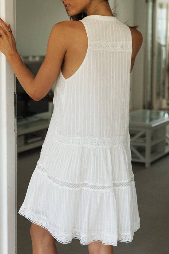 Boho Crochet Lace Sleeveless White Dress