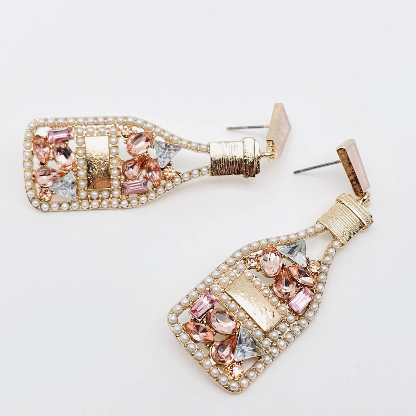 Hollow Rhinestone Bottle Stud Earrings: Gold