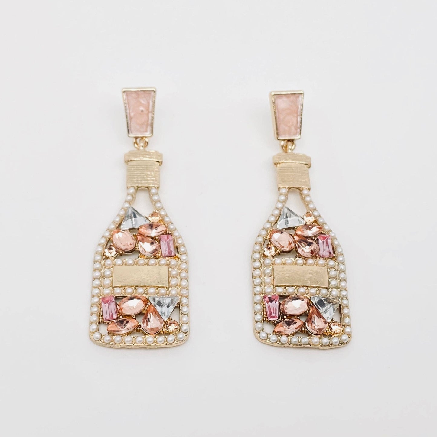 Hollow Rhinestone Bottle Stud Earrings: Gold