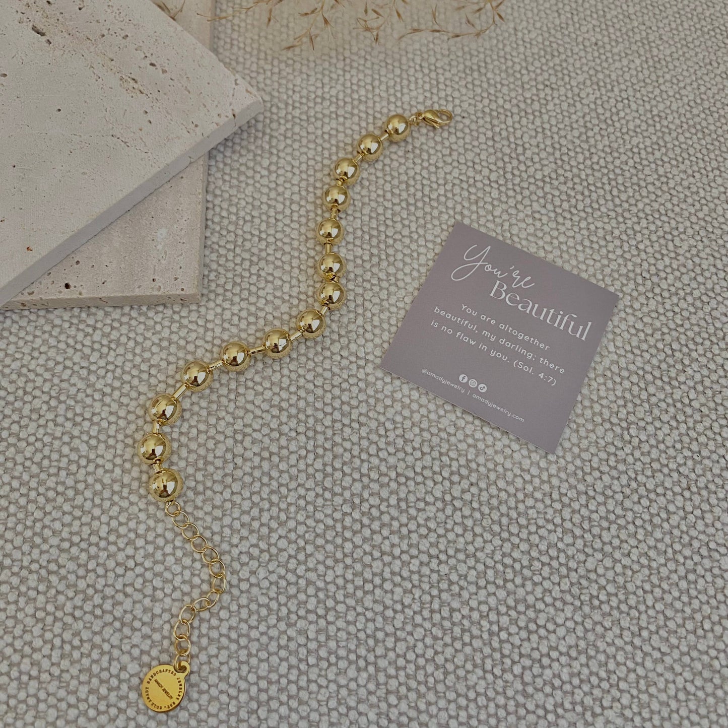Military Satellite Chain Beaded Bracelet 18k Gold Filled