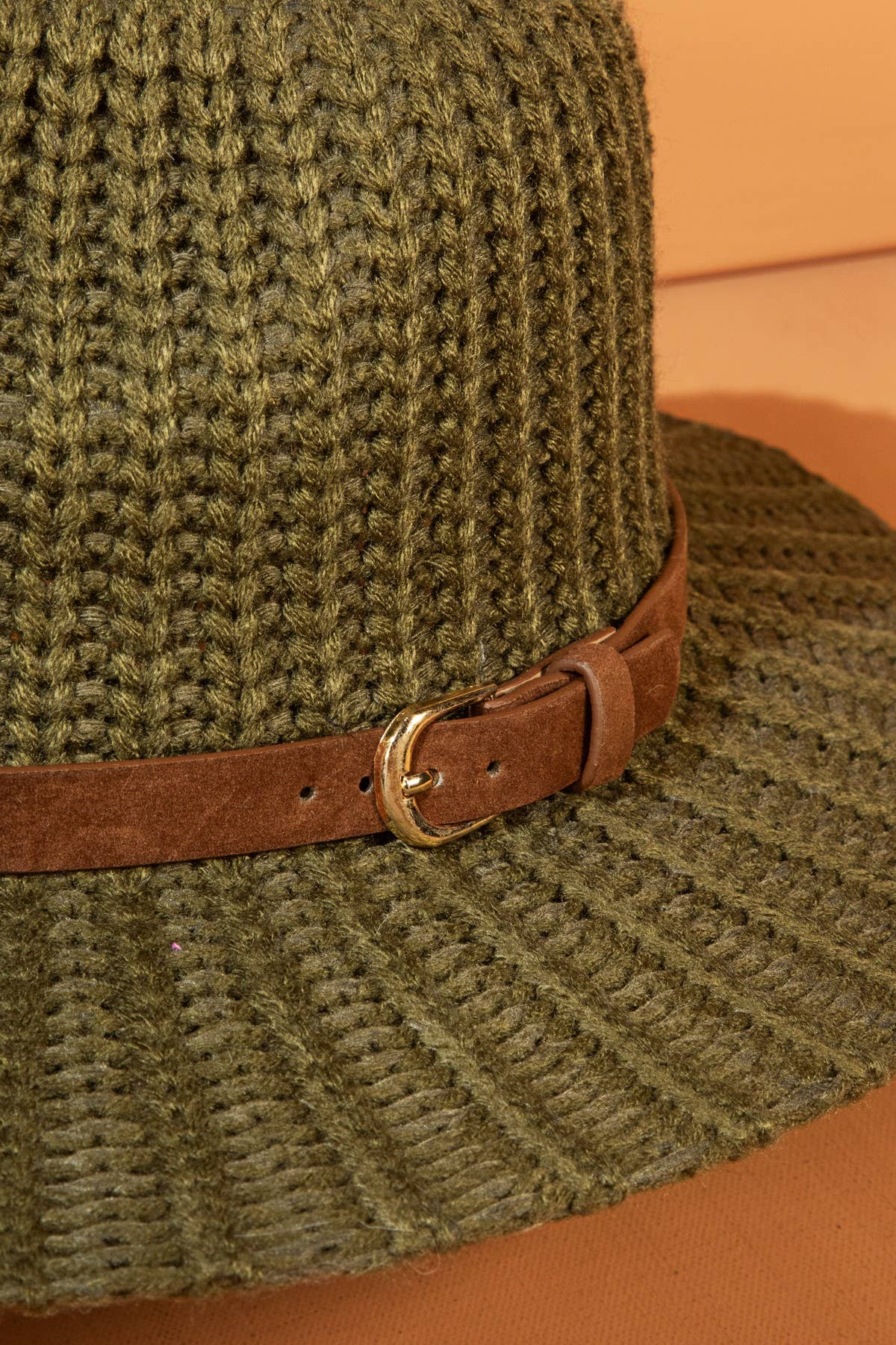 Thick Knit Panama Hat with Belt Band: NAVY