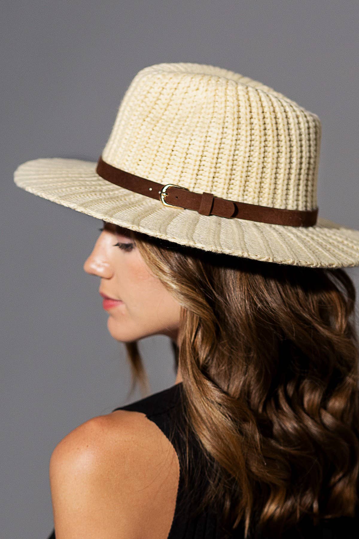 Thick Knit Panama Hat with Belt Band: BLACK