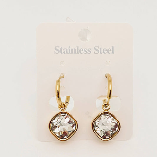 18K Gold-plated Stainless Steel Pendant Earrings: White