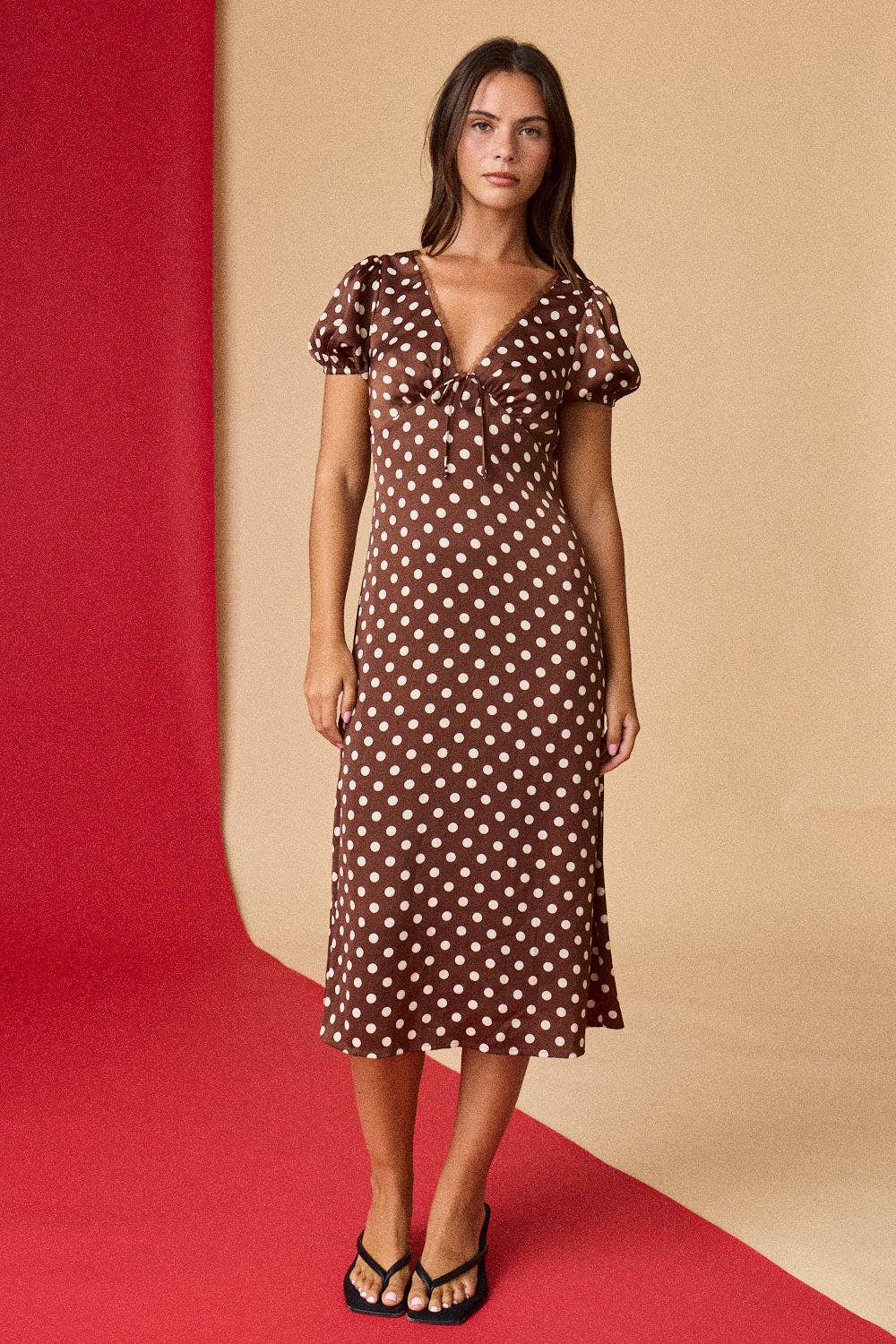 Polka Dot Midi Dress: Brown