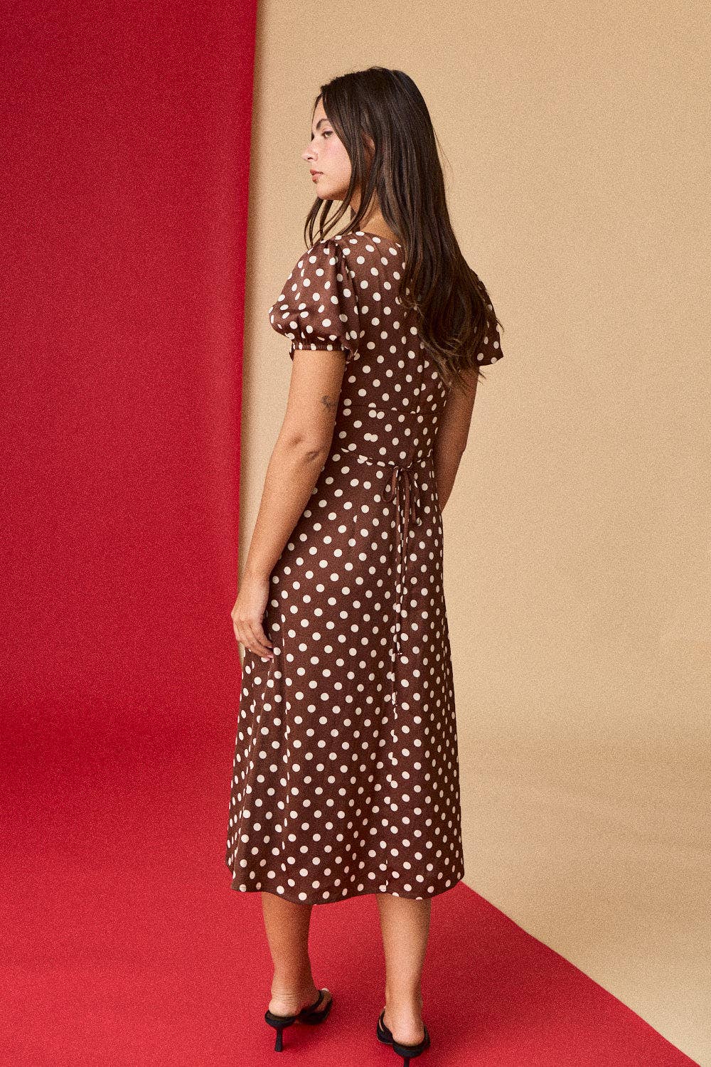 Polka Dot Midi Dress: Brown