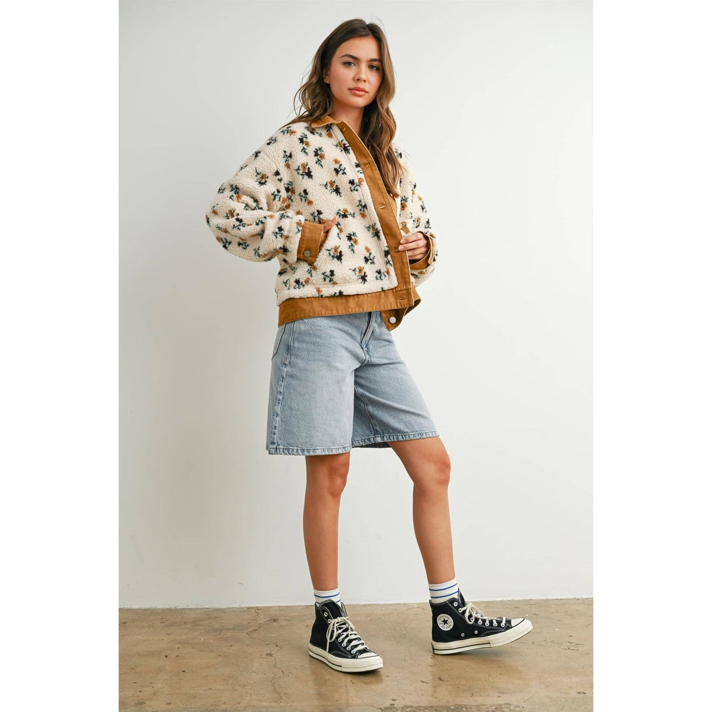 Floral  Collared Button Down Jacket