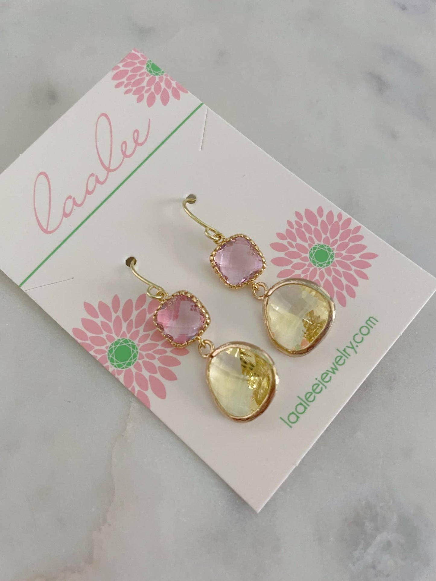 Gold Pink Citrine Yellow Earrings
