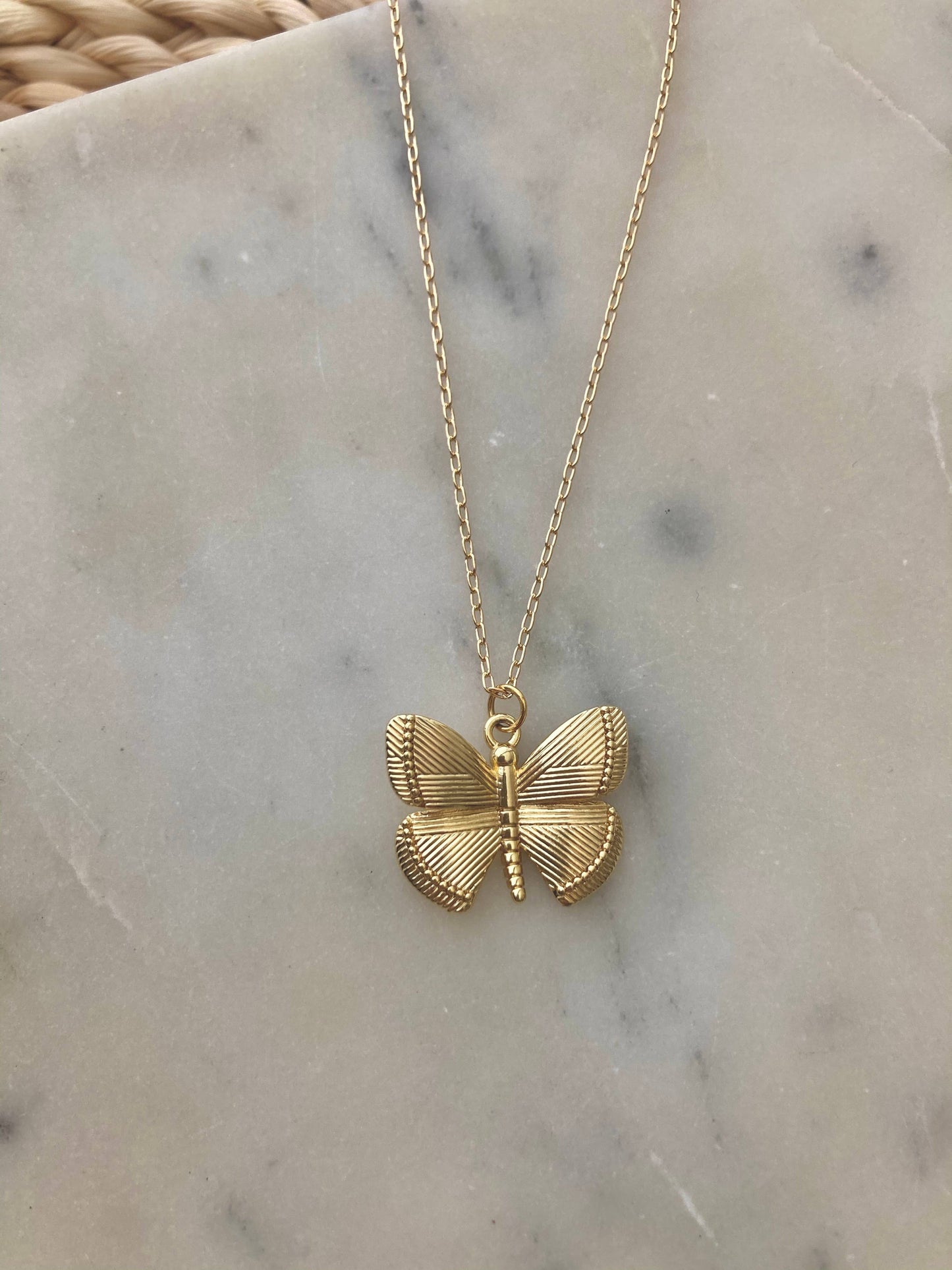 Gold butterfly pendant necklace monarch butterflies wings: Satellite Chain