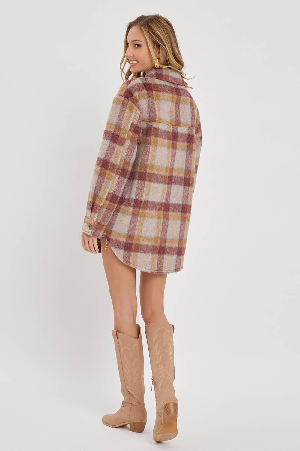 Plaid Shacket: Mauve Burgundy