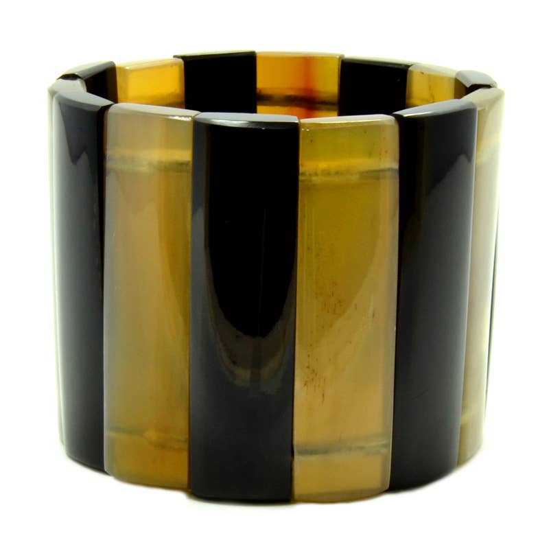 Horn Bracelet Black & Natural Horn tall slats