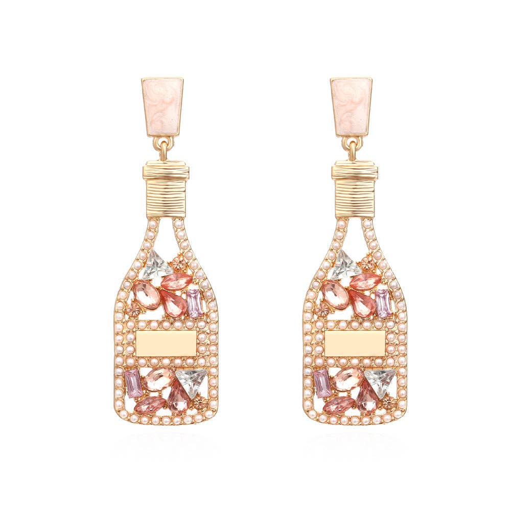 Hollow Rhinestone Bottle Stud Earrings: Gold