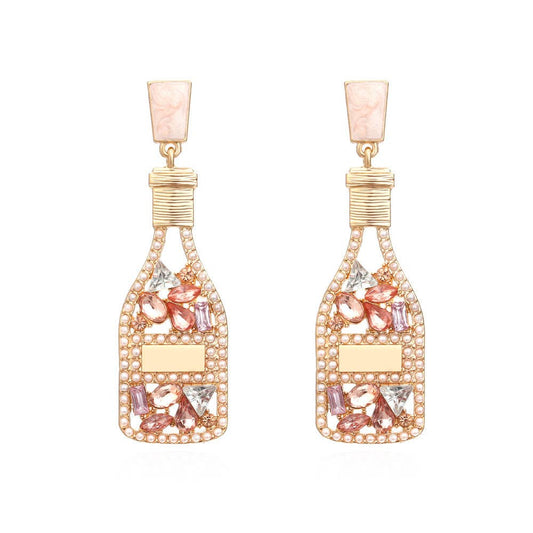 Hollow Rhinestone Bottle Stud Earrings: Gold