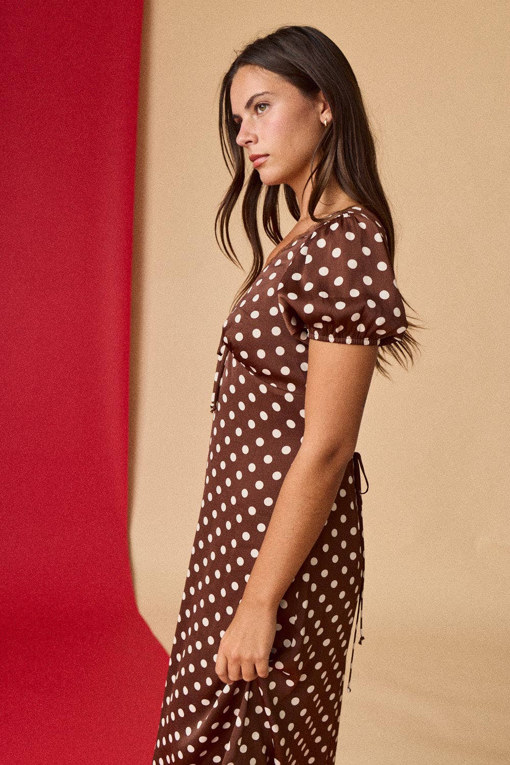 Polka Dot Midi Dress: Brown