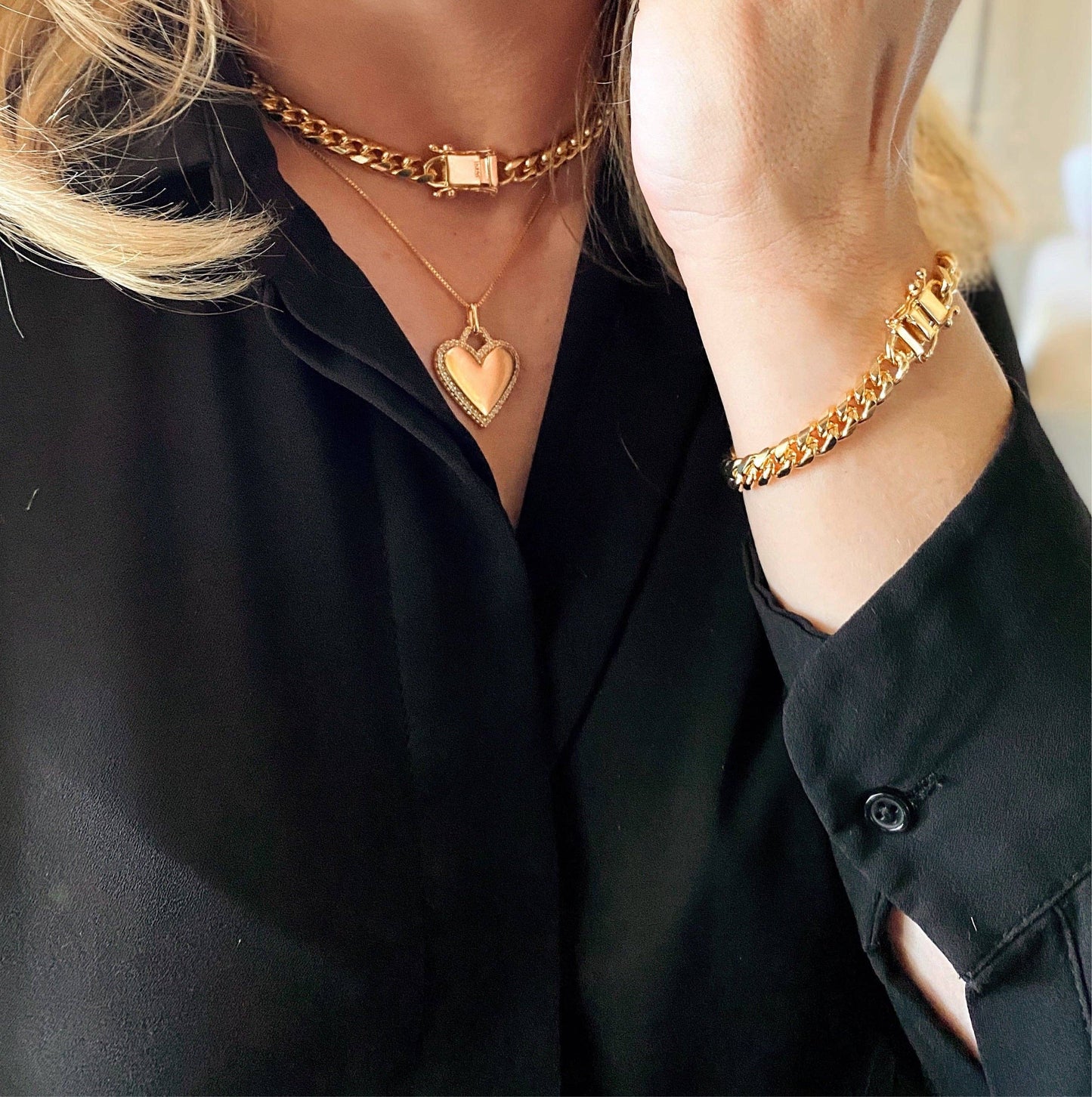 18k Gold Filled Chunky Cuban Bracelet Featuring Box Lock Clasp: 7 inches