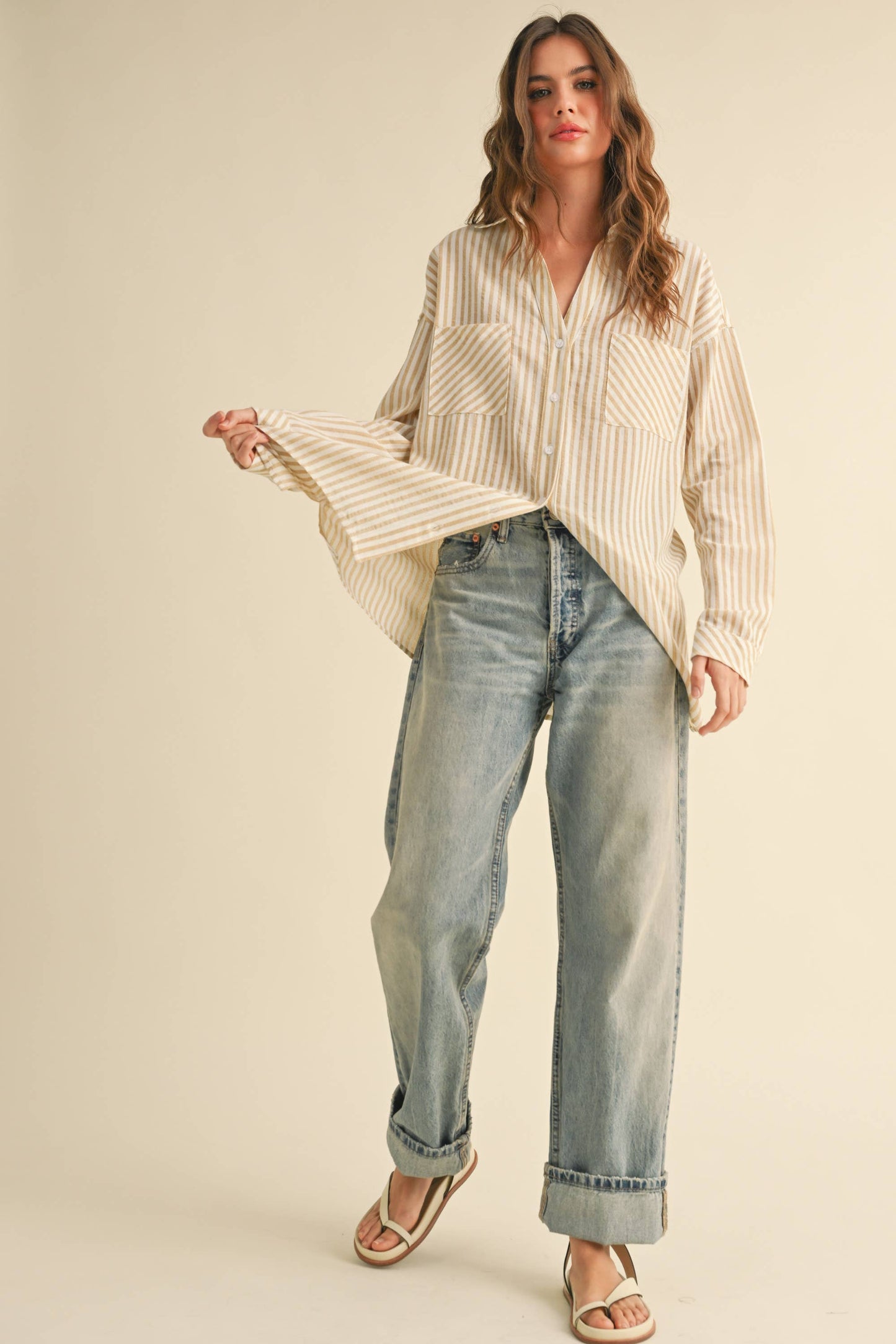 Striped Button Down Shirt: Mustard