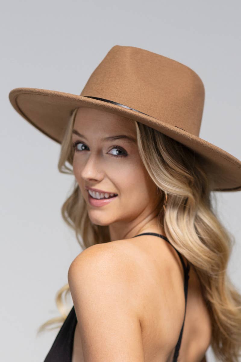 100% Wool Leather Trim Panama Hat: Pecan