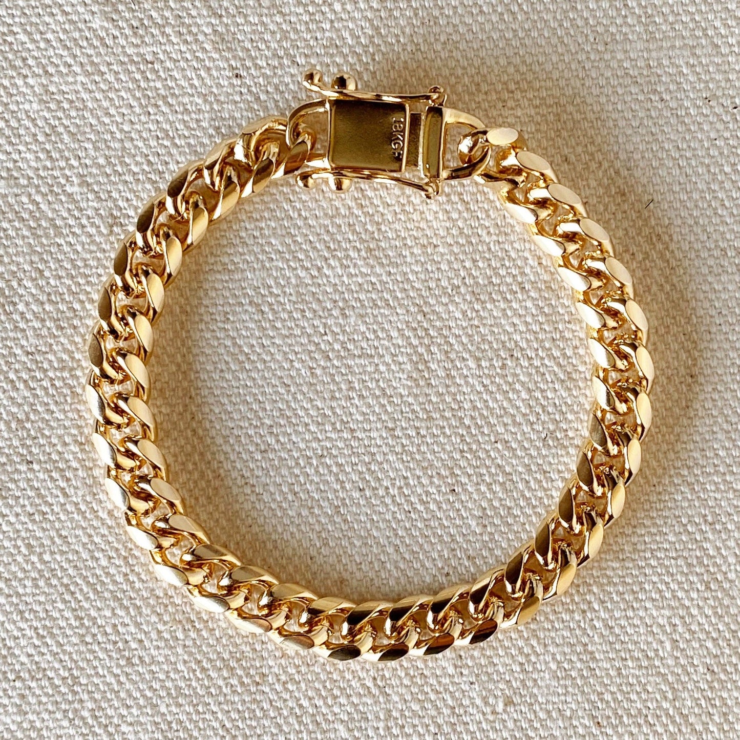 18k Gold Filled Chunky Cuban Bracelet Featuring Box Lock Clasp: 7 inches