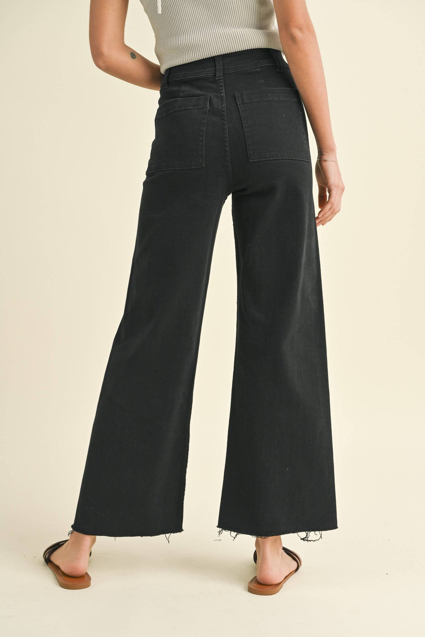 Straight Wide Leg Denim Pants: Black