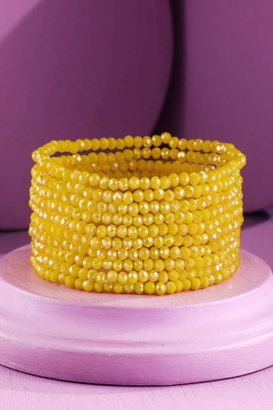 10 Piece Beaded Stackable Boho Bracelet: Canary
