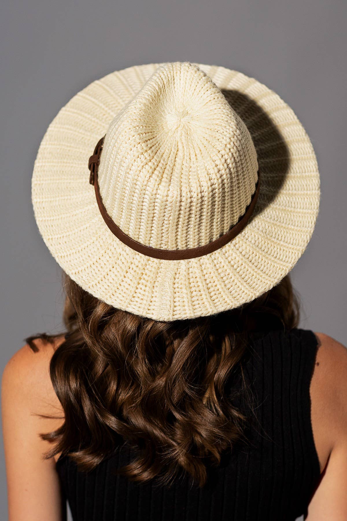 Thick Knit Panama Hat with Belt Band: NAVY