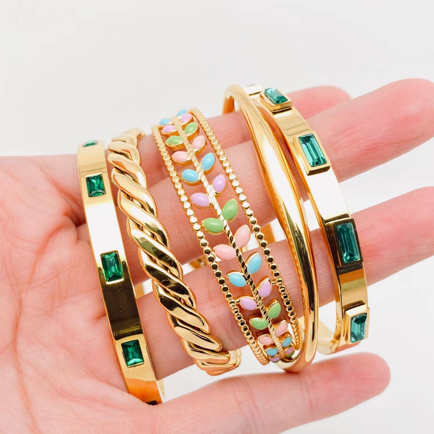 Multi Style 18K Gold Plated Stainless Steel Cuff Bangles