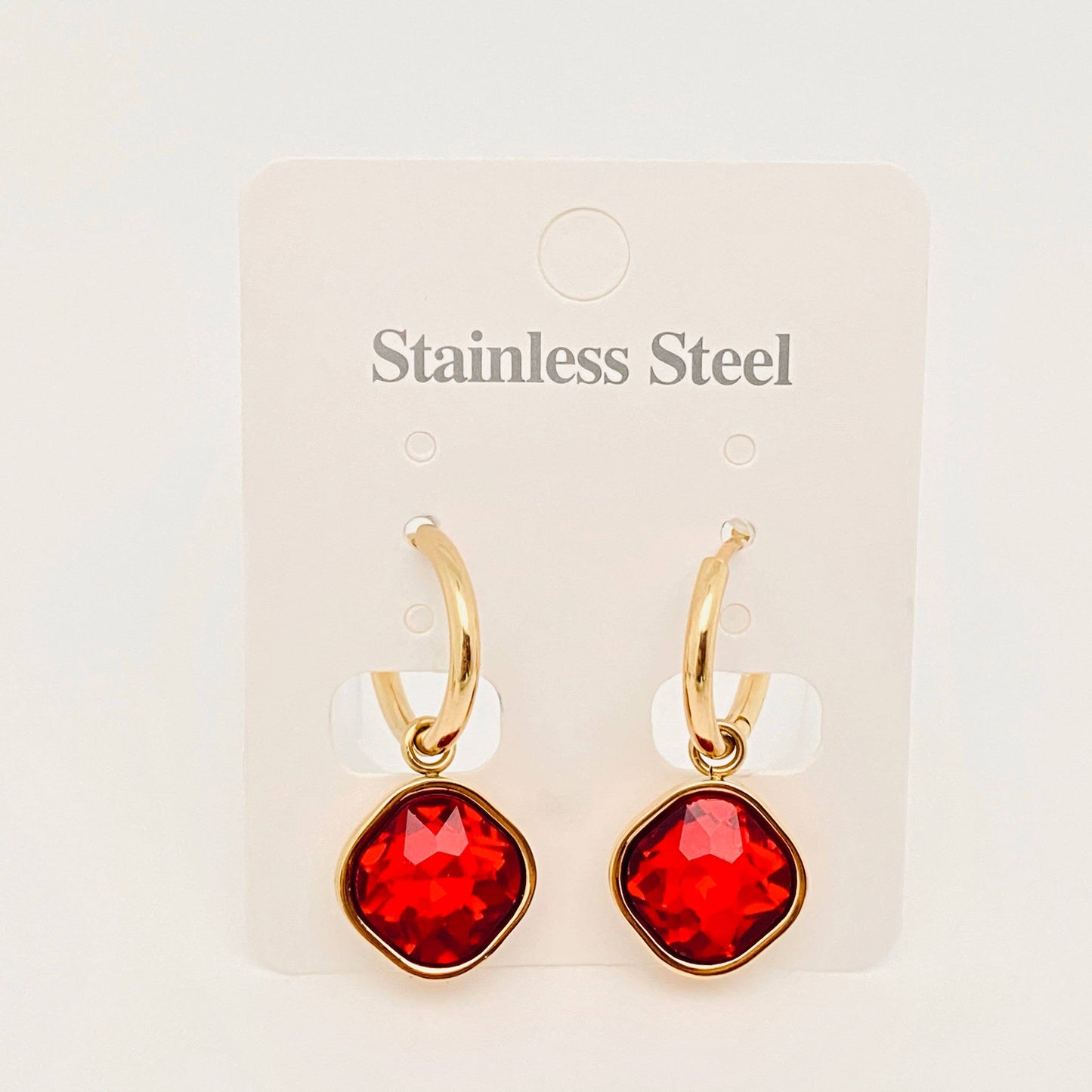 18K Gold-plated Stainless Steel Pendant Earrings - Red