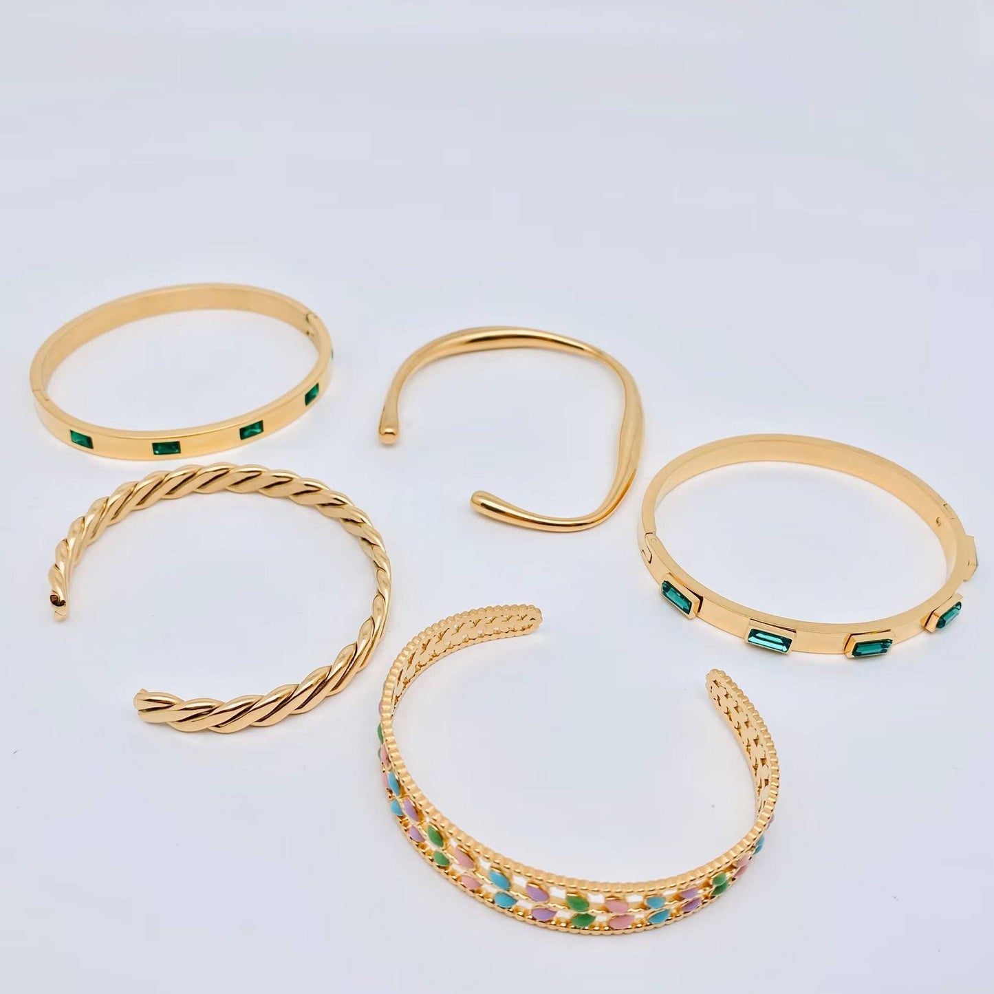 Multi Style 18K Gold Plated Stainless Steel Cuff Bangles