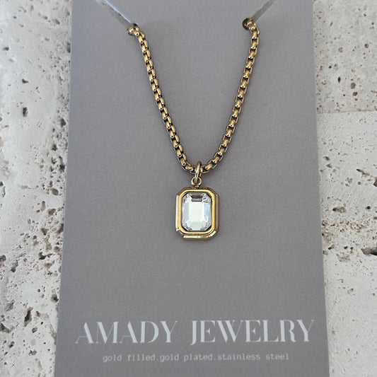 Clear Glass Pendant layering necklace 18k gold plated