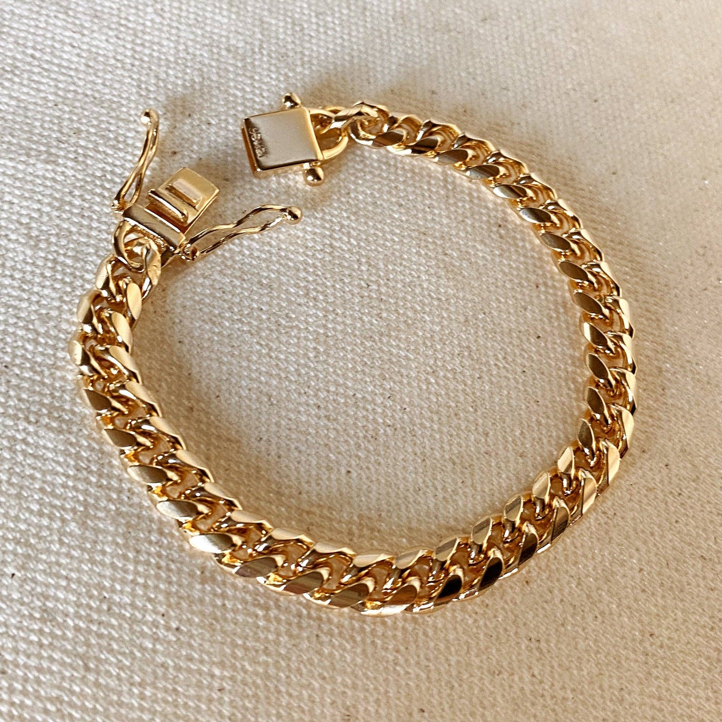18k Gold Filled Chunky Cuban Bracelet Featuring Box Lock Clasp: 7 inches