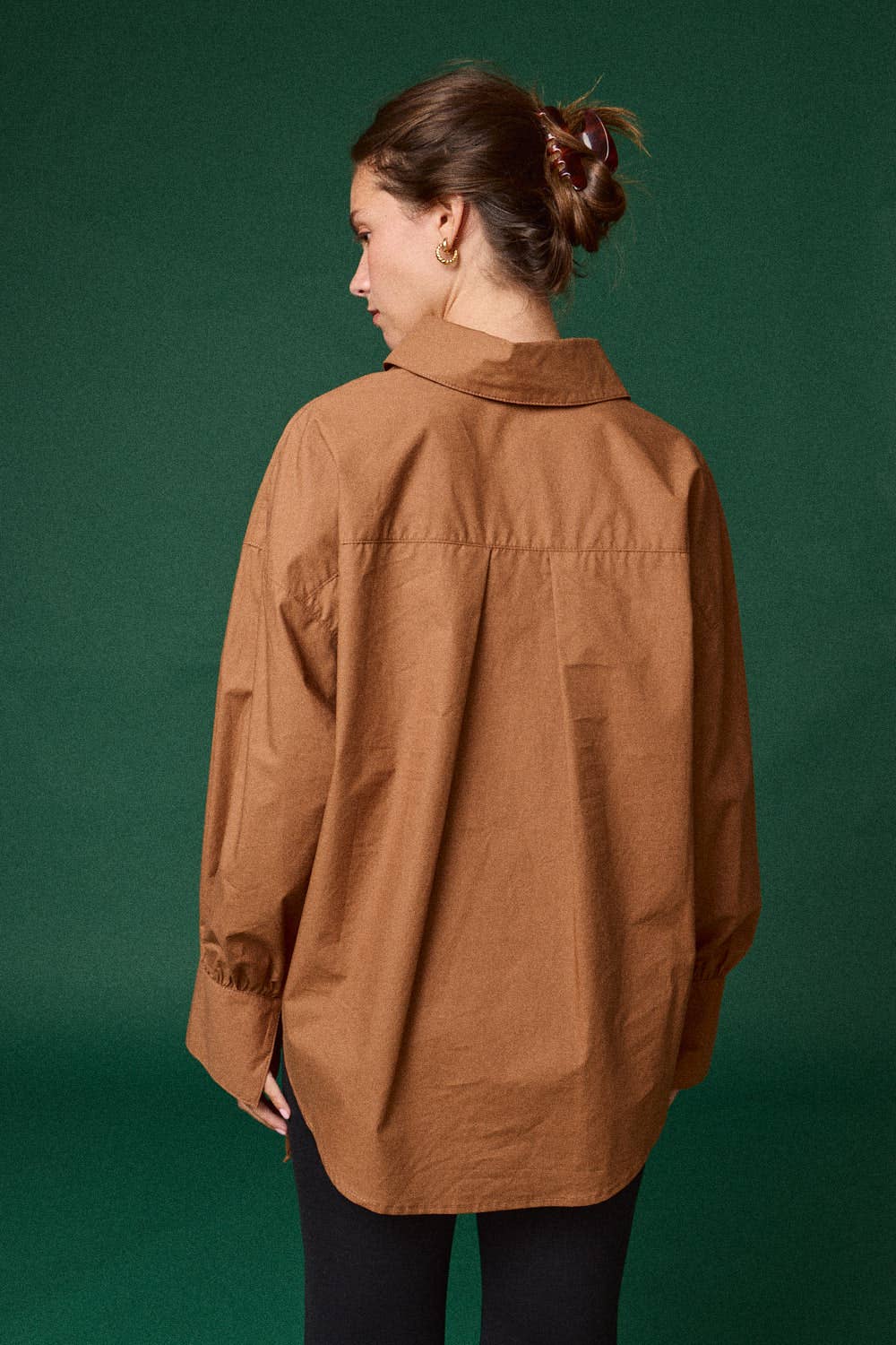 Oversized Button Down Shirt: Brown