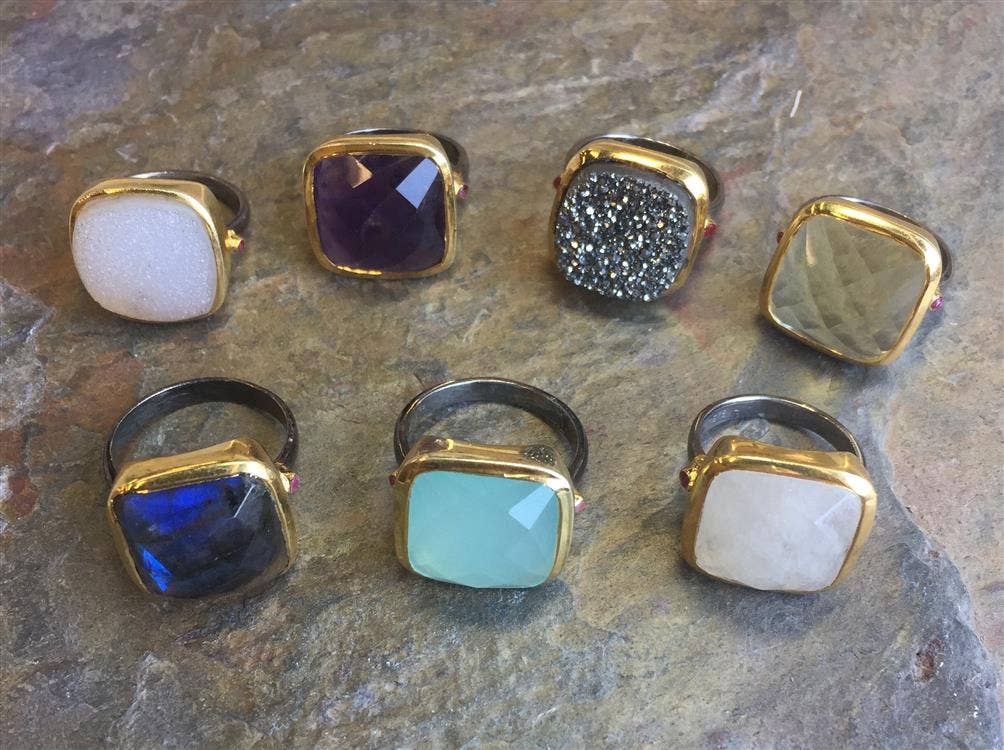 Gunmetal single stone statement ring: 8 / Moonstone