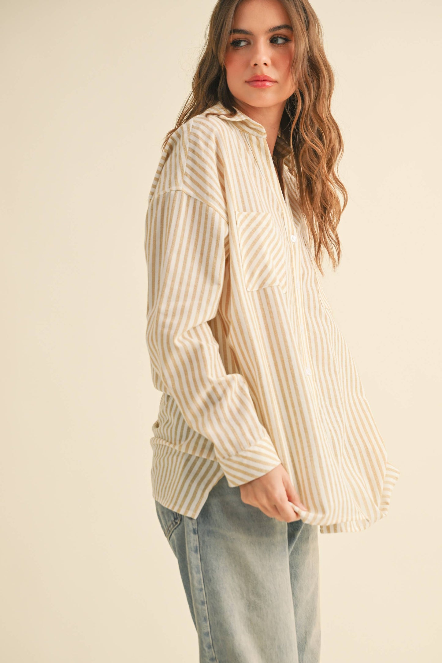 Striped Button Down Shirt: Mustard