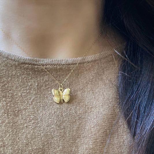 Butterfly small gold pendant necklace wings butterfly charm