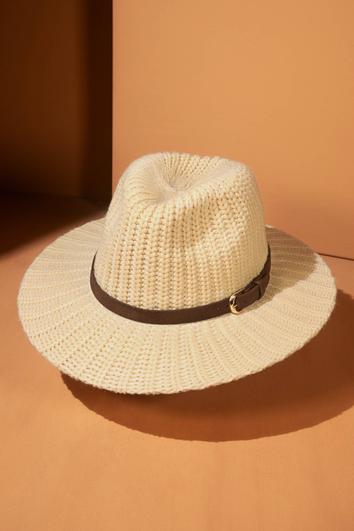 Thick Knit Panama Hat with Belt Band: IVORY