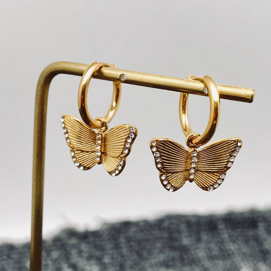 Butterfly charm18K Gold Plated Huggie Earring