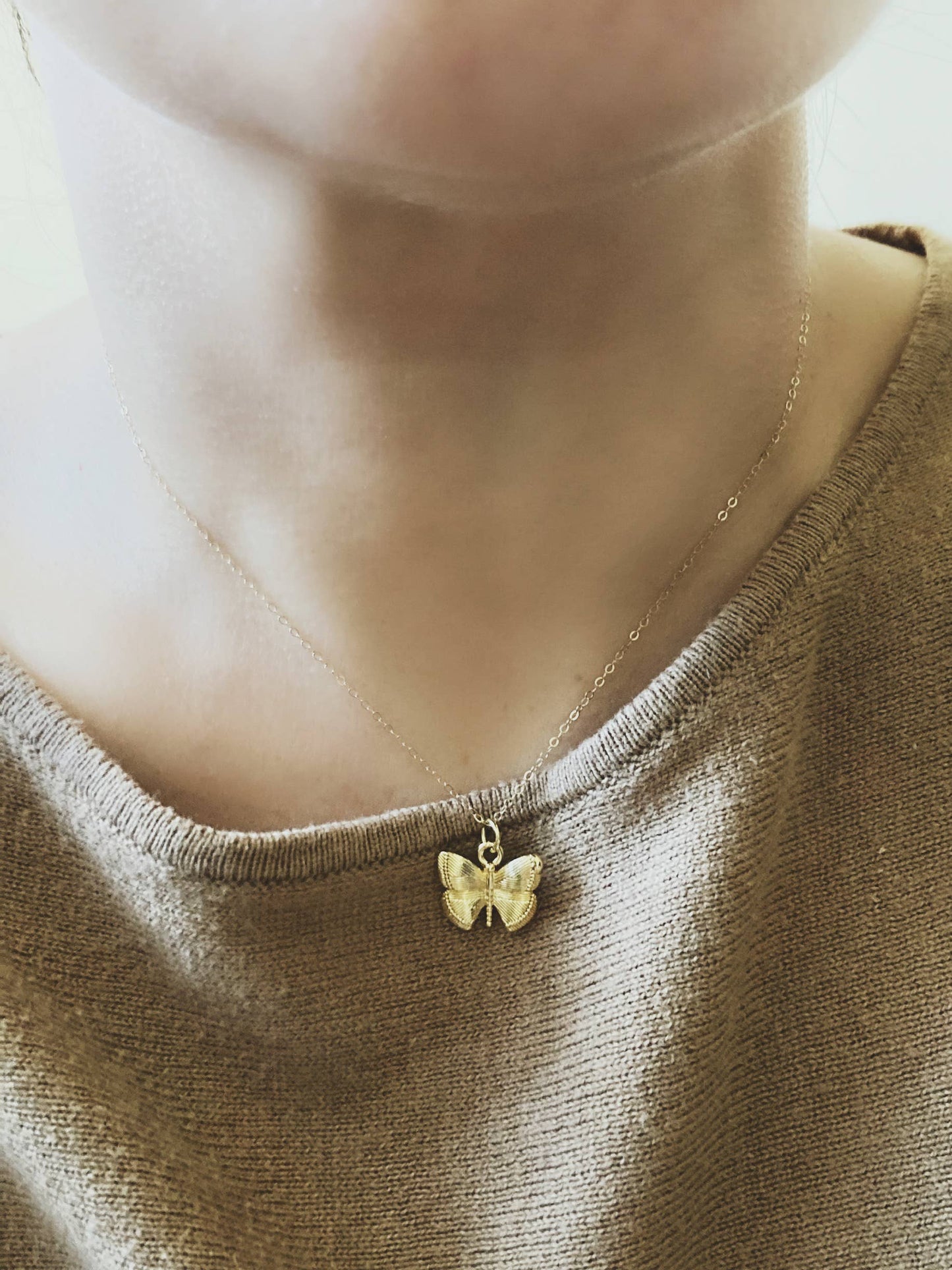 Butterfly small gold pendant necklace wings butterfly charm